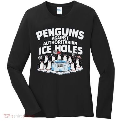 Resist Penguins Protest Funny Penguins Against Women's Long Sleeve Shirt