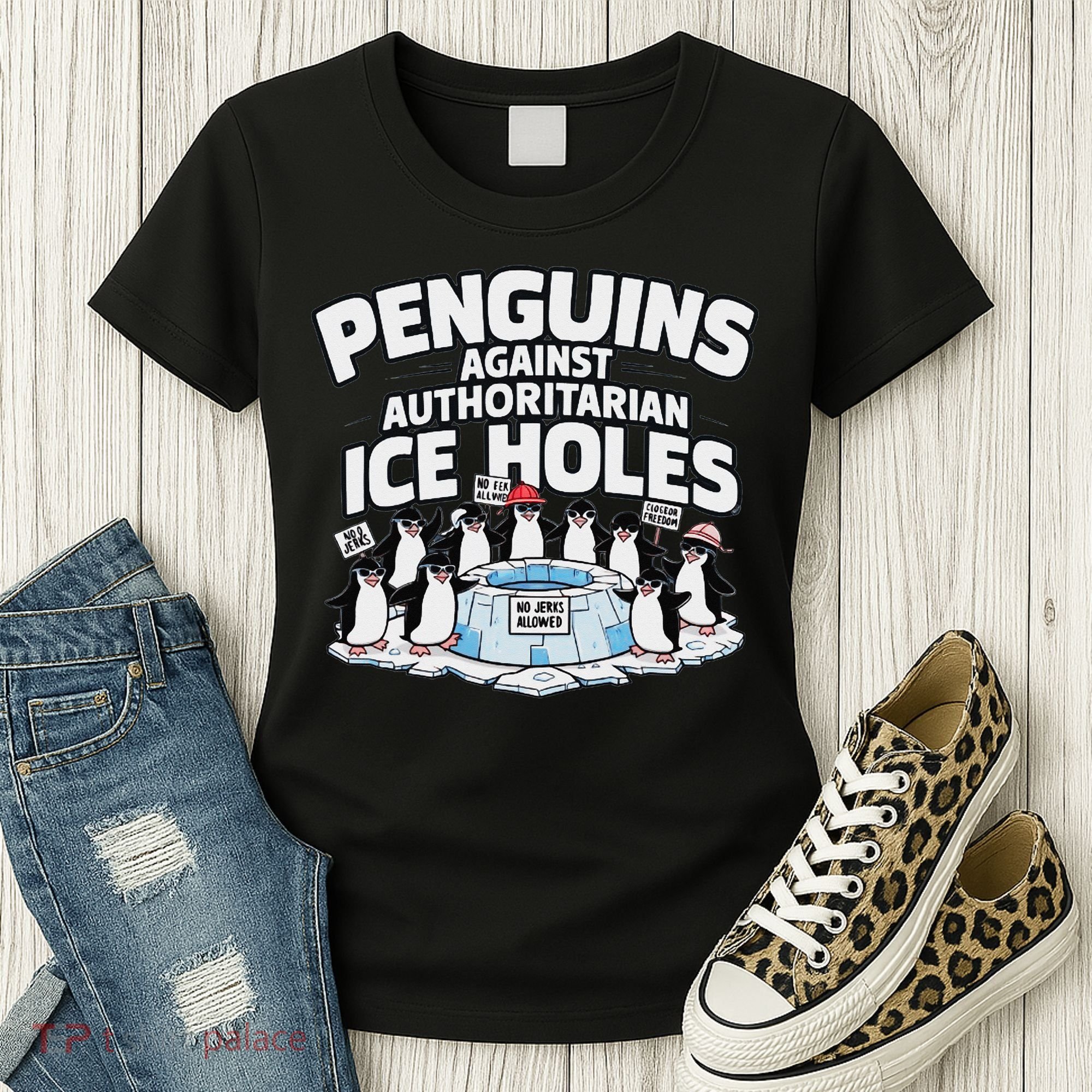 Resist Penguins Protest Funny Penguins Against Women's T-Shirt