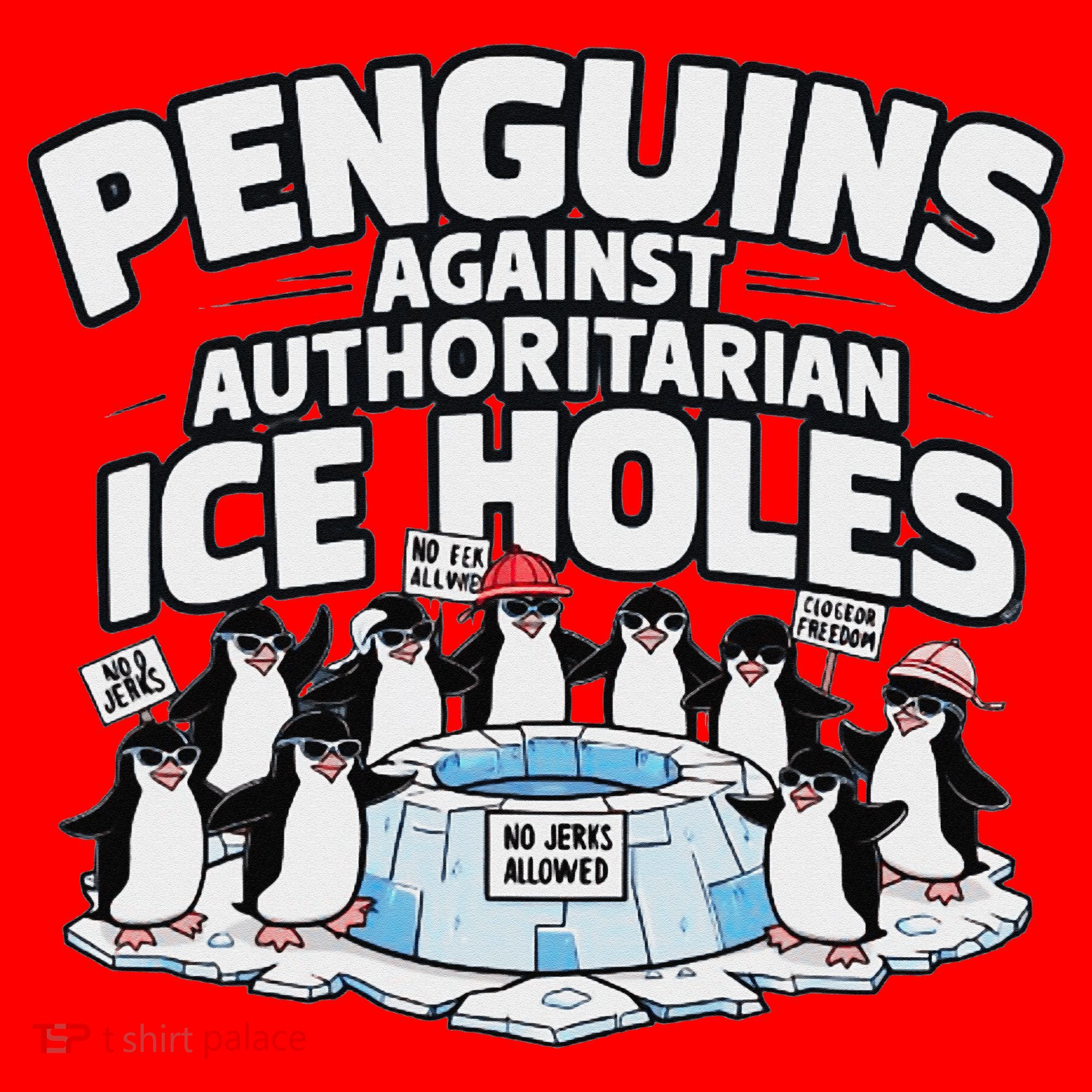 Resist Penguins Protest Funny Penguins Against Santa Hat