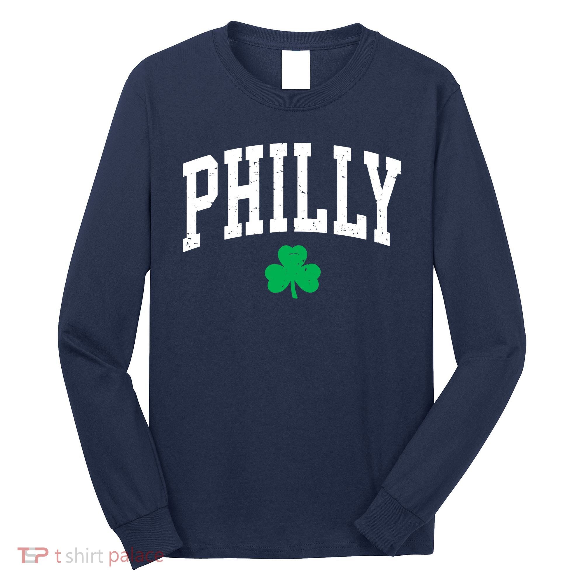 Retro Philly Philadelphia St Patricks Day Clover Boy Girl Long Sleeve Shirt