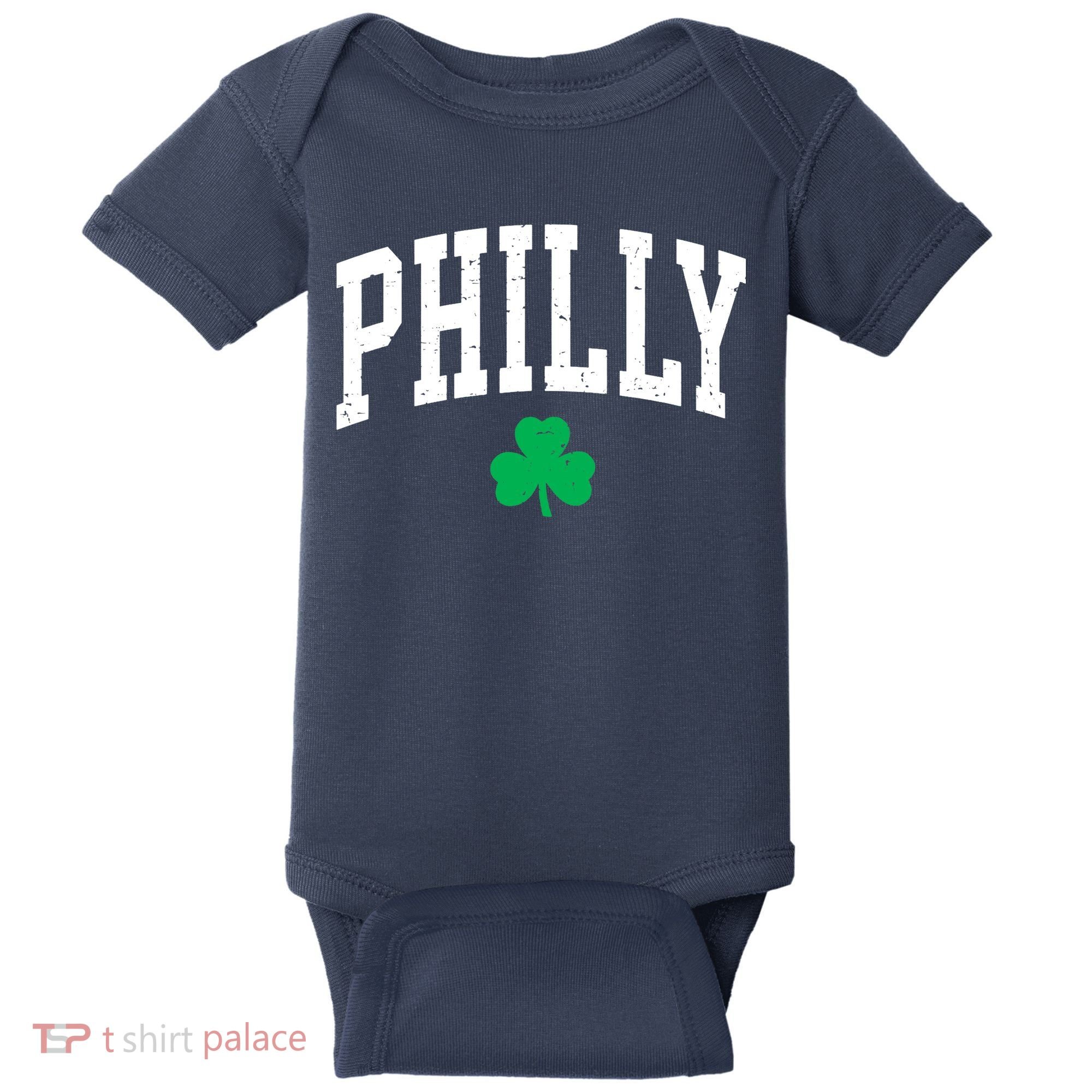 Retro Philly Philadelphia St Patricks Day Clover Boy Girl Baby Bodysuit