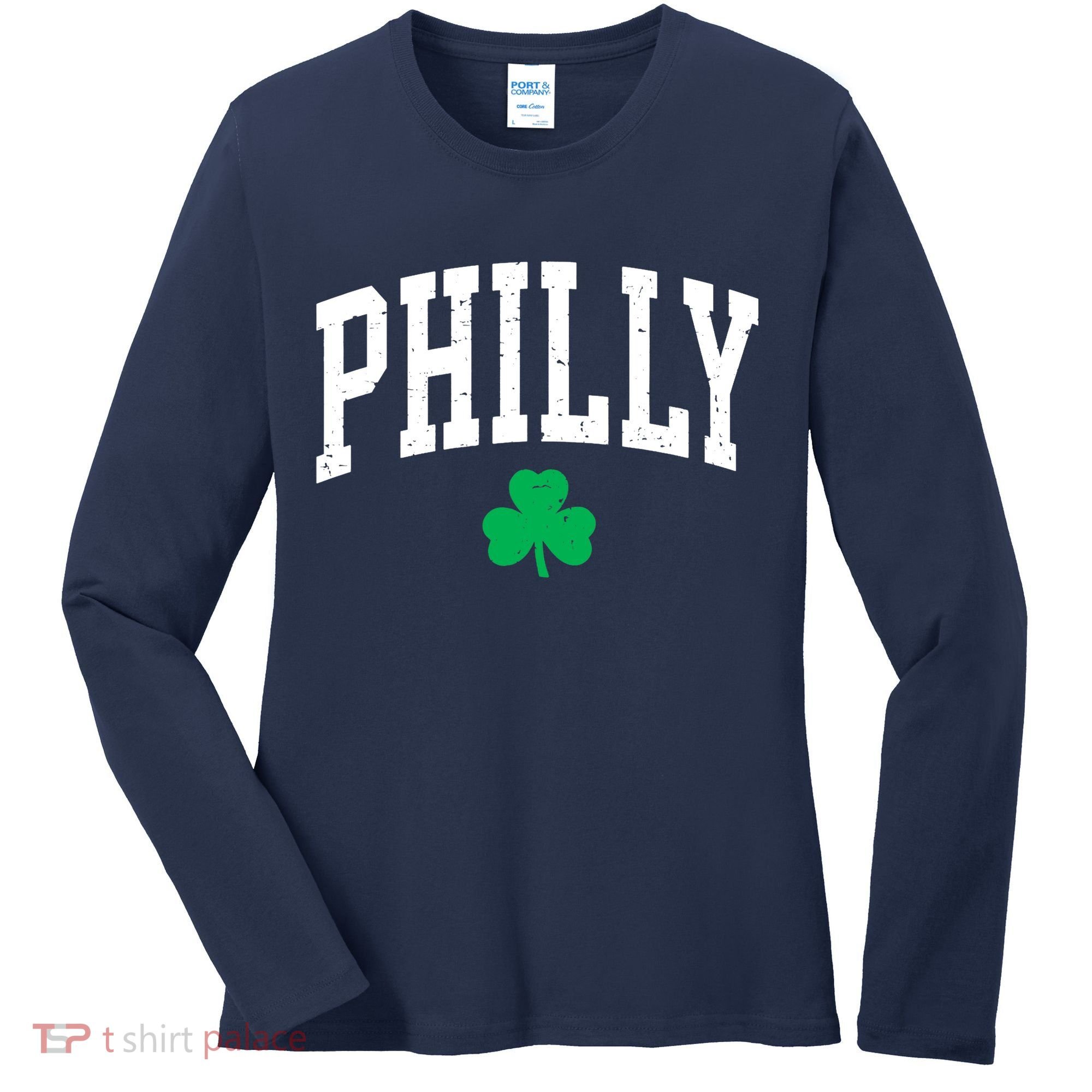 Retro Philly Philadelphia St Patricks Day Clover Boy Girl Women's Long Sleeve Shirt