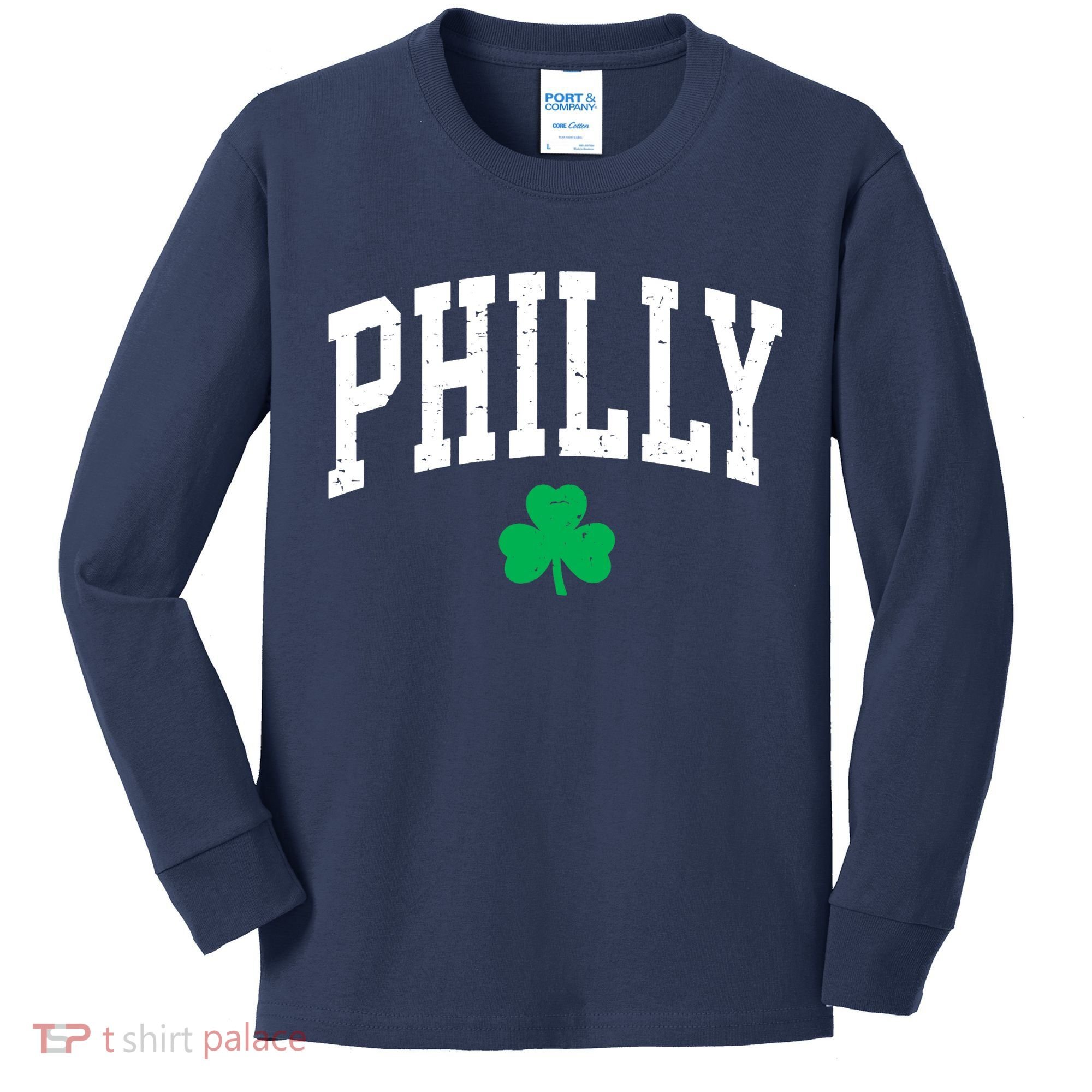 Retro Philly Philadelphia St Patricks Day Clover Boy Girl Kids Long Sleeve Shirt