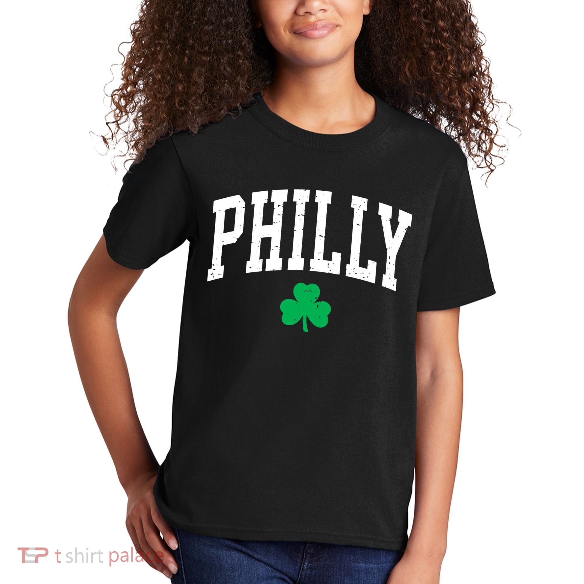 Retro Philly Philadelphia St Patricks Day Clover Boy Girl Kids T-Shirt