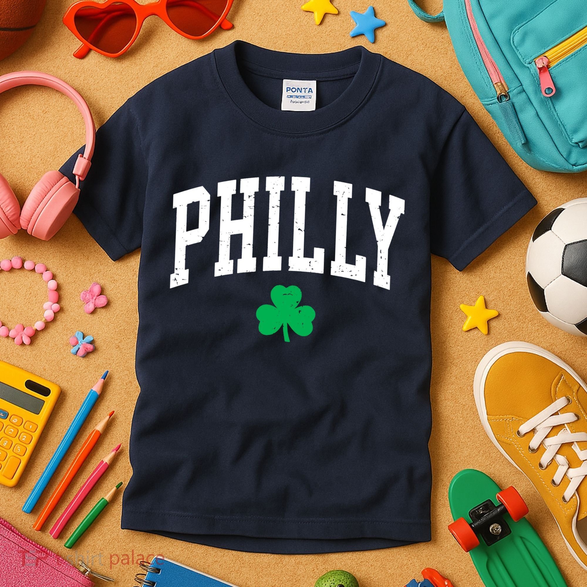 Retro Philly Philadelphia St Patricks Day Clover Boy Girl Kids T-Shirt