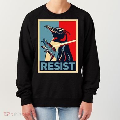 Resist Penguin Protest Bird With Sunglasses Sword Fish Art Women's Sweatshirt