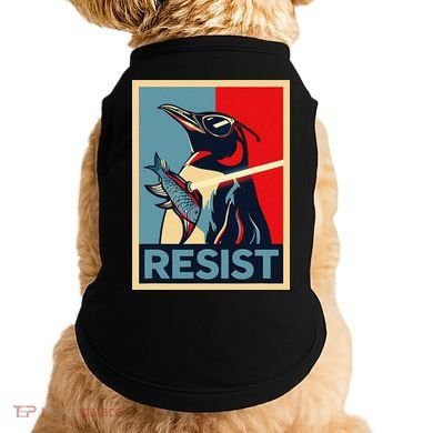 Resist Penguin Protest Bird With Sunglasses Sword Fish Art Doggie Tank