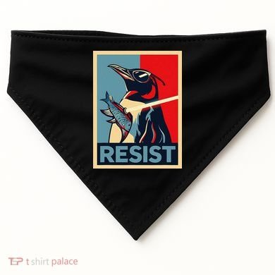 Resist Penguin Protest Bird With Sunglasses Sword Fish Art USA-Made Doggie Bandana