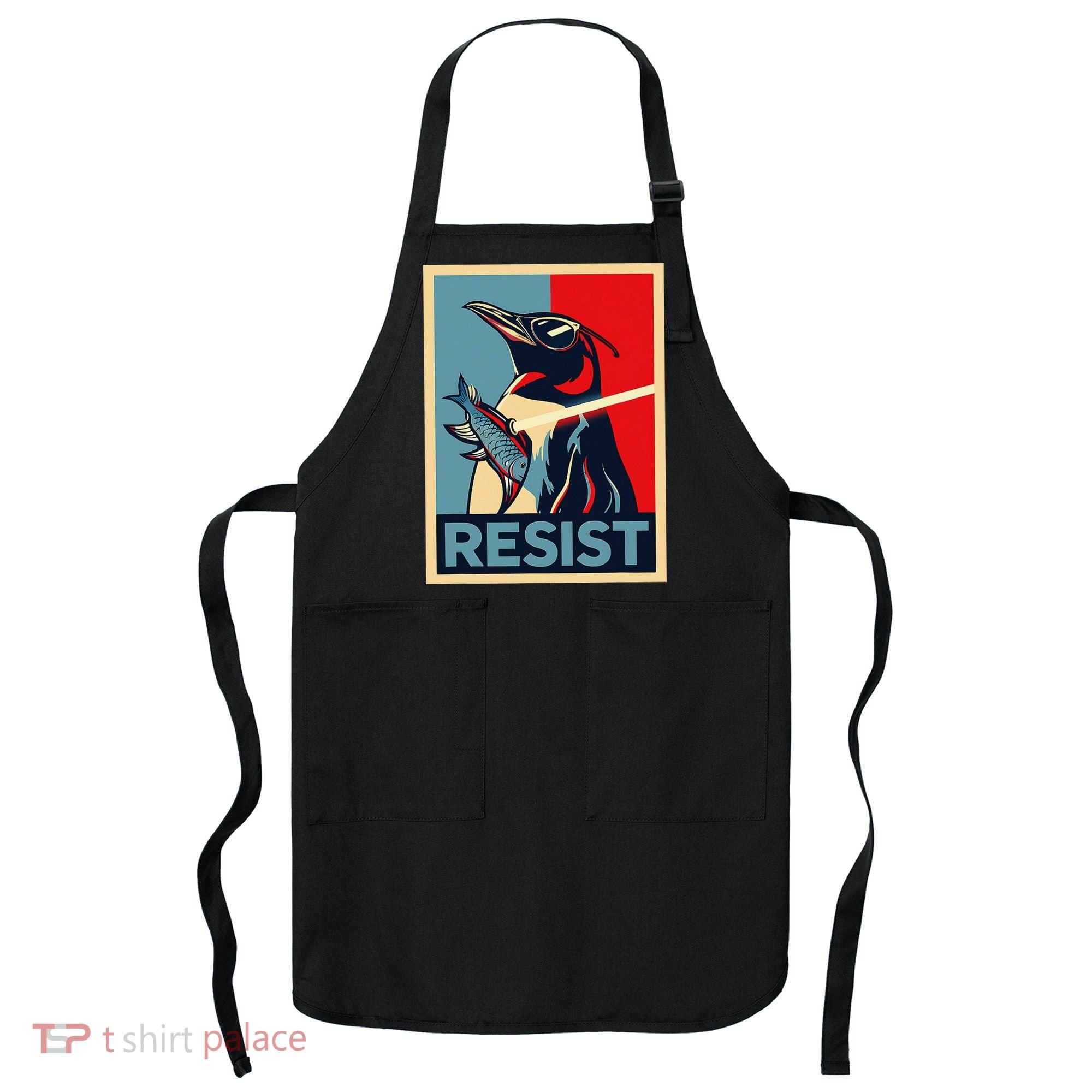Resist Penguin Protest Bird With Sunglasses Sword Fish Art Apron
