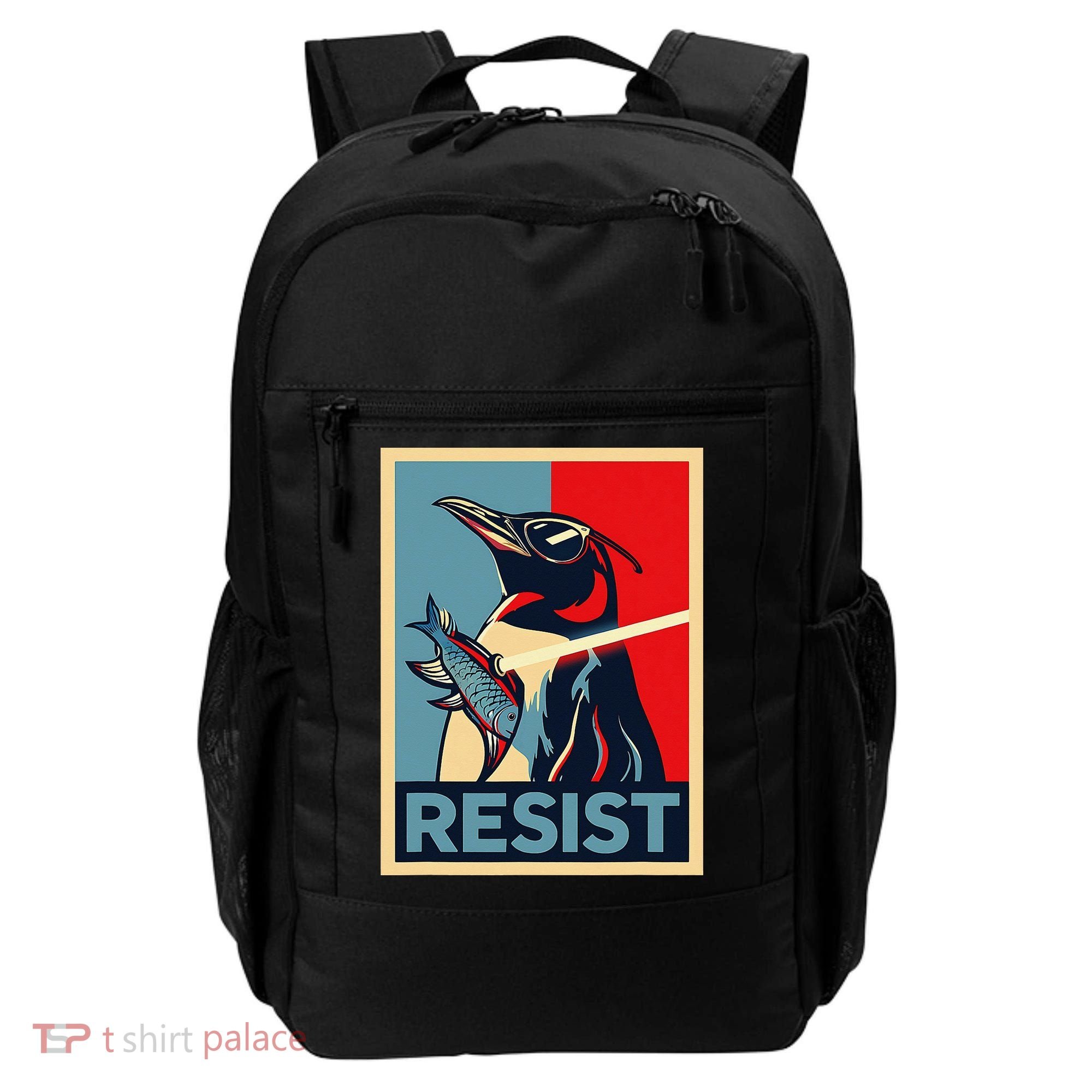 Resist Penguin Protest Bird With Sunglasses Sword Fish Art Backpack
