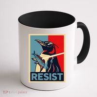Resist Penguin Protest Bird With Sunglasses Sword Fish Art Coffee Mug thumb 1