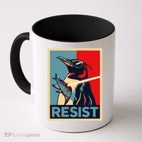 Resist Penguin Protest Bird With Sunglasses Sword Fish Art Coffee Mug thumb 0