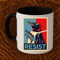 Resist Penguin Protest Bird With Sunglasses Sword Fish Art Coffee Mug thumb 2