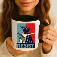 Resist Penguin Protest Bird With Sunglasses Sword Fish Art Coffee Mug thumb 3