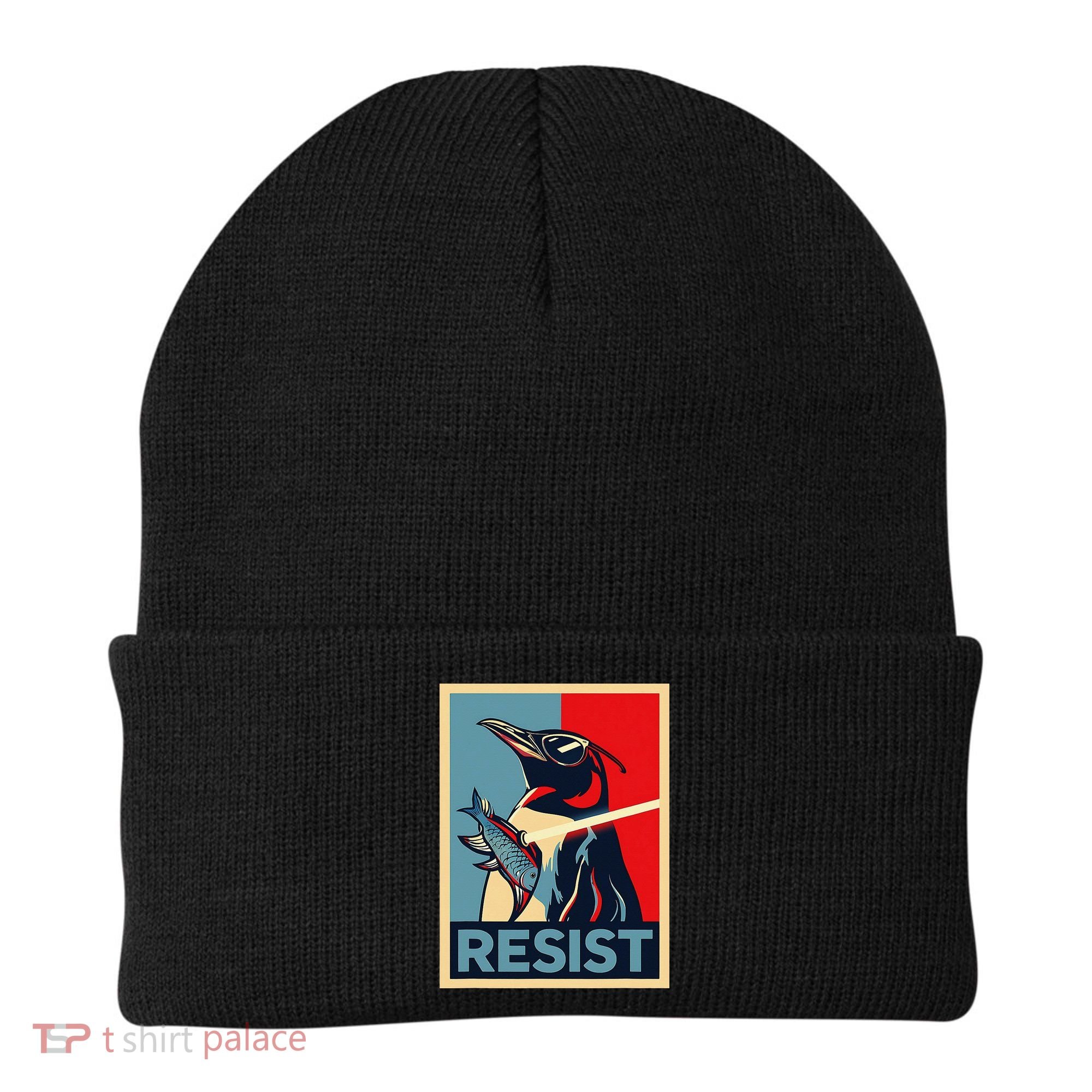 Resist Penguin Protest Bird With Sunglasses Sword Fish Art Beanie