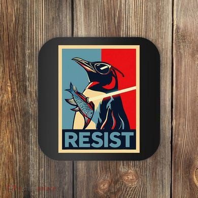Resist Penguin Protest Bird With Sunglasses Sword Fish Art Coaster