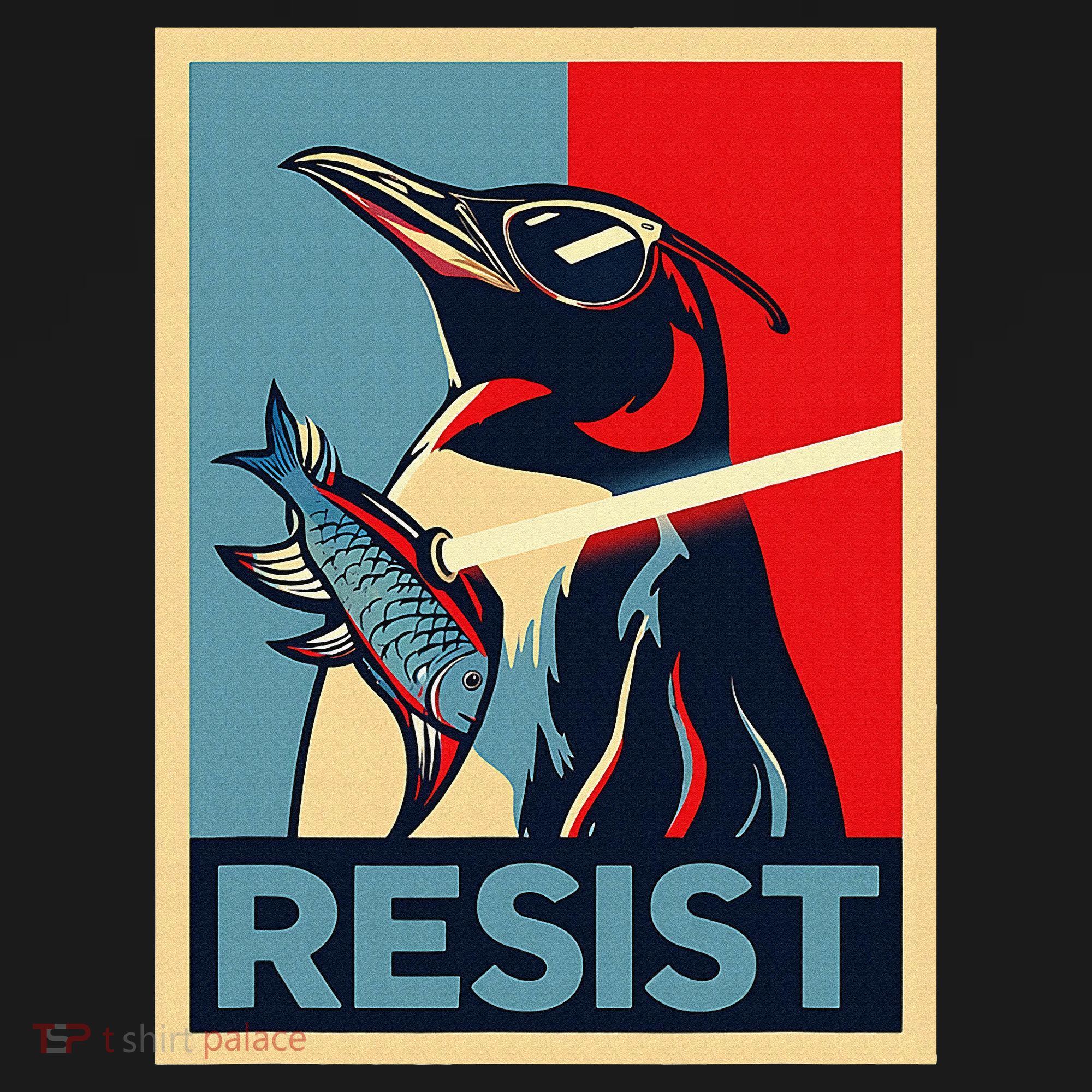 Resist Penguin Protest Bird With Sunglasses Sword Fish Art Coaster