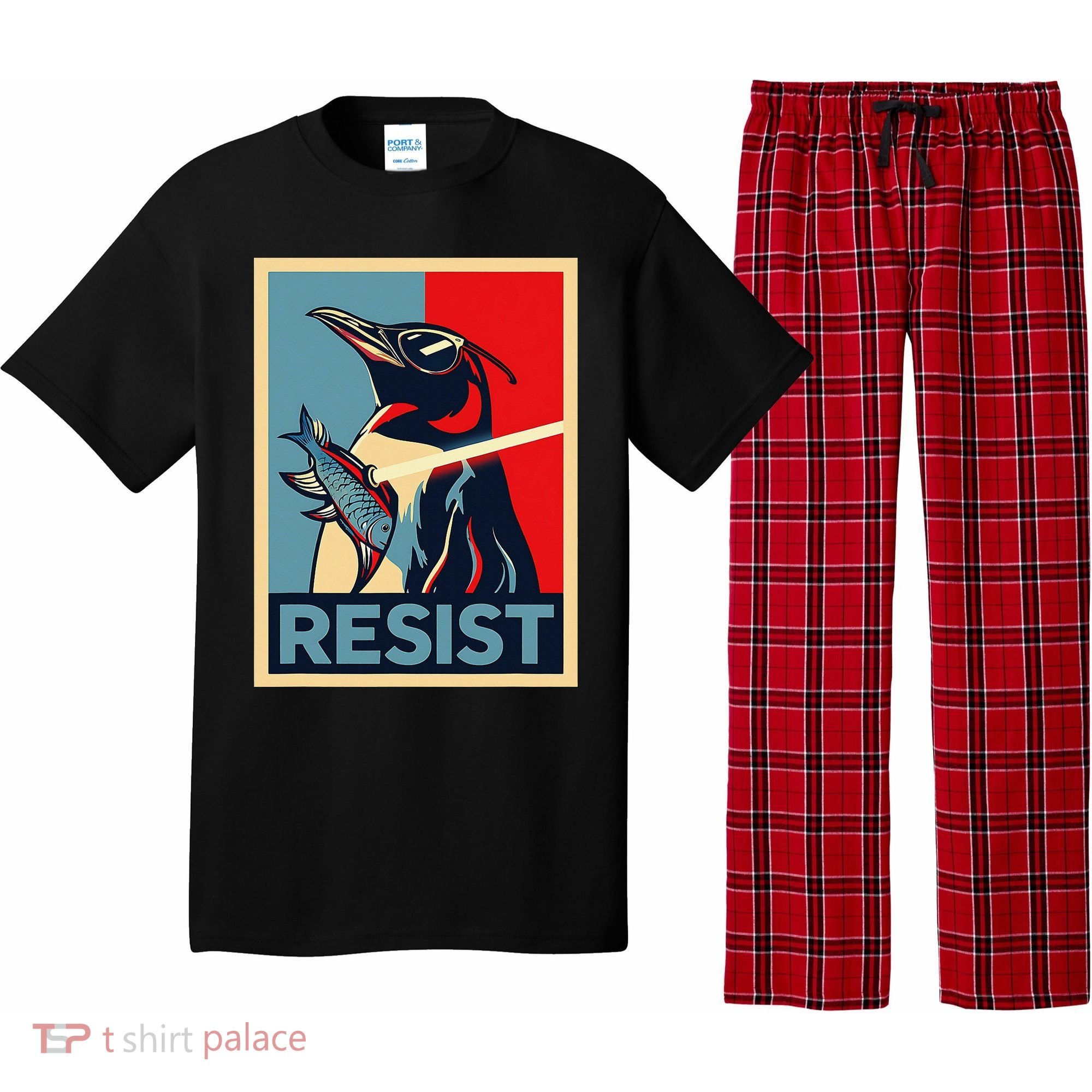 Resist Penguin Protest Bird With Sunglasses Sword Fish Art Pajama Set
