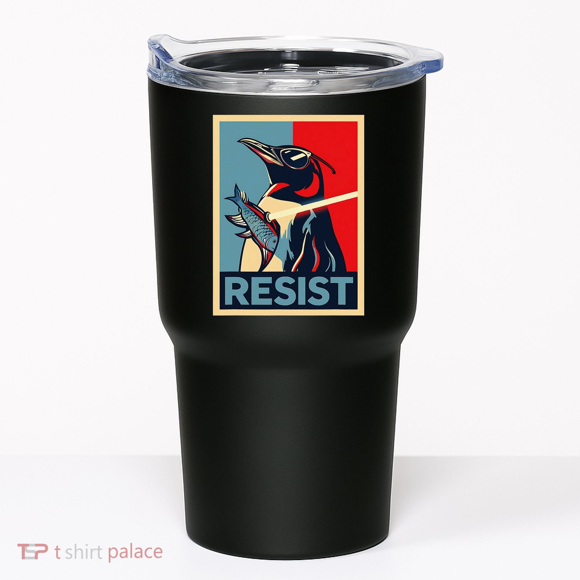 Resist Penguin Protest Bird With Sunglasses Sword Fish Art Tumbler