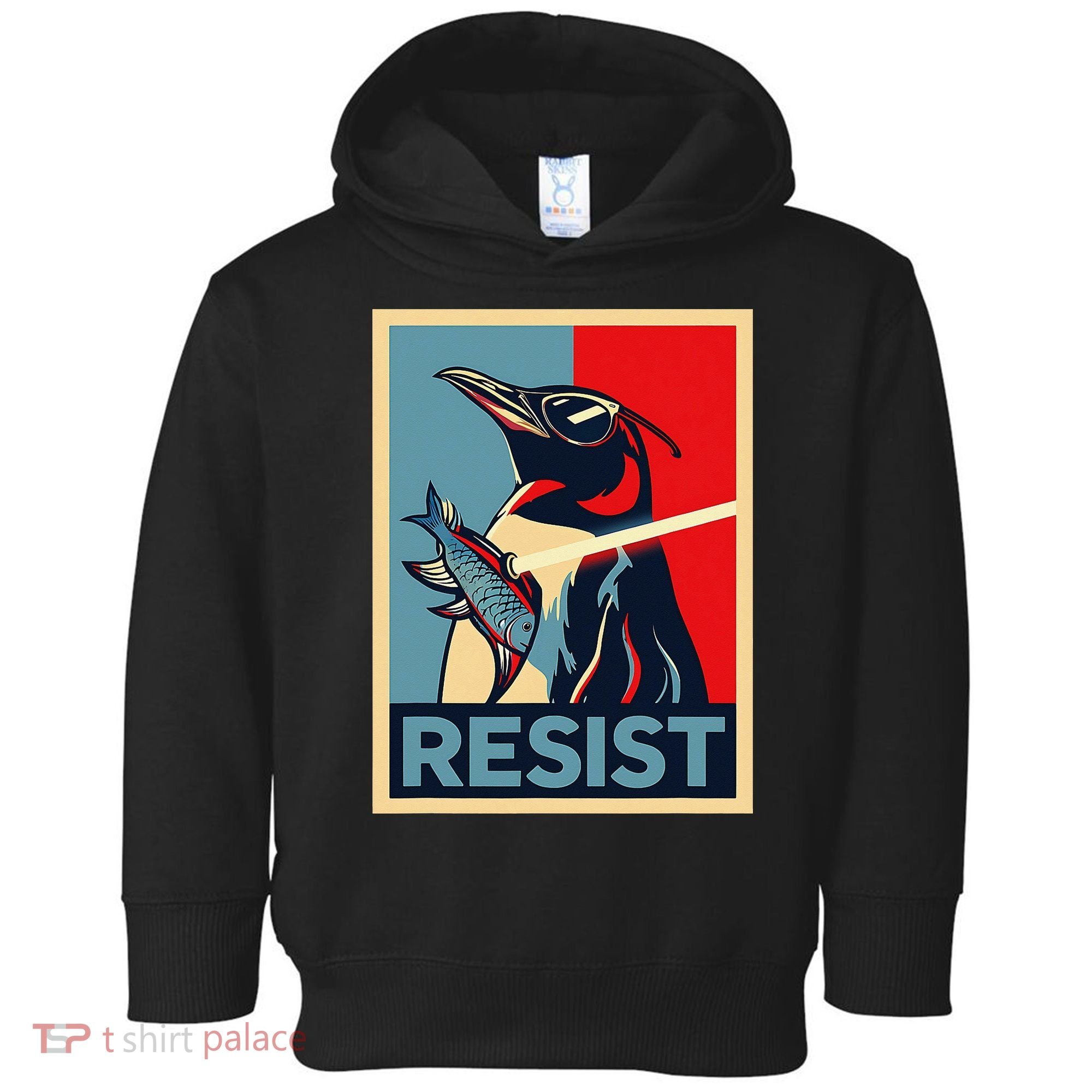 Resist Penguin Protest Bird With Sunglasses Sword Fish Art Toddler Hoodie