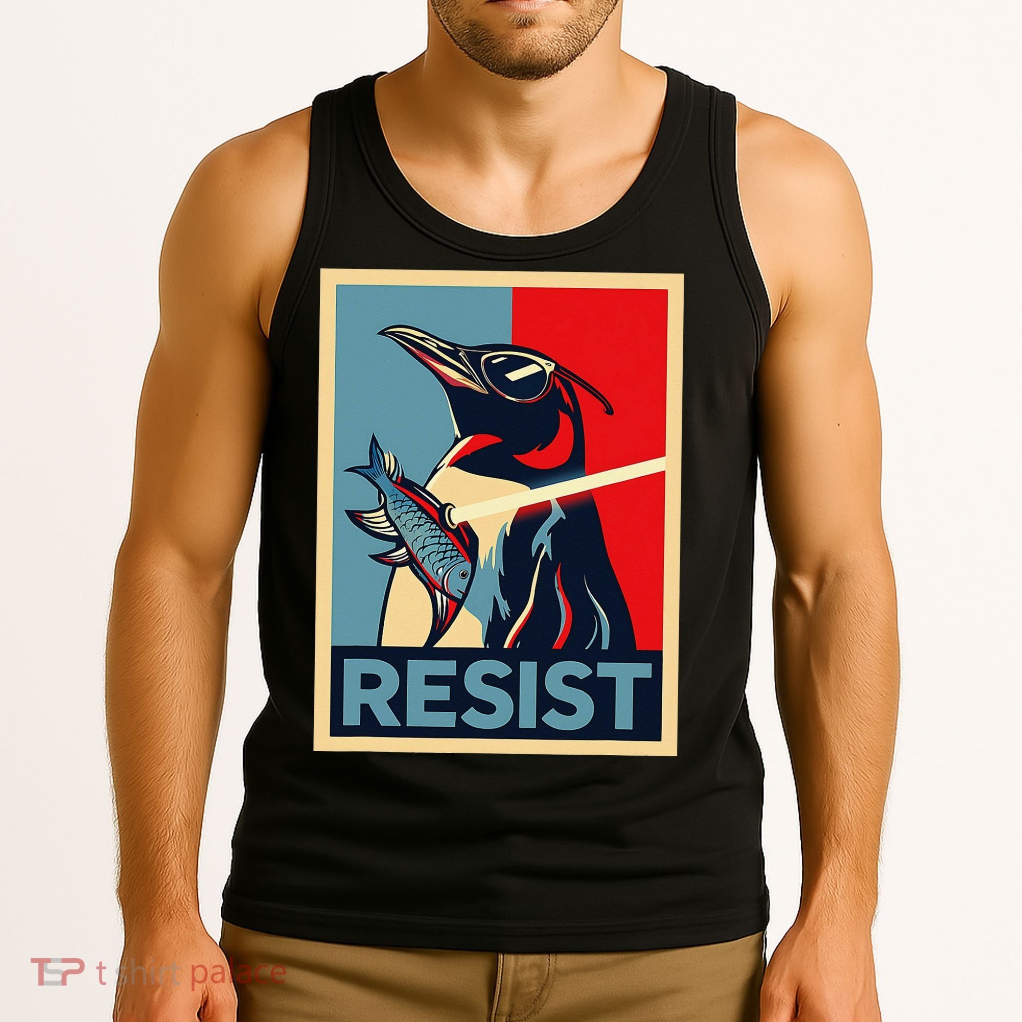 Resist Penguin Protest Bird With Sunglasses Sword Fish Art Tank Top