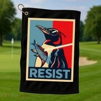 Resist Penguin Protest Bird With Sunglasses Sword Fish Art Golf Towel thumb 1