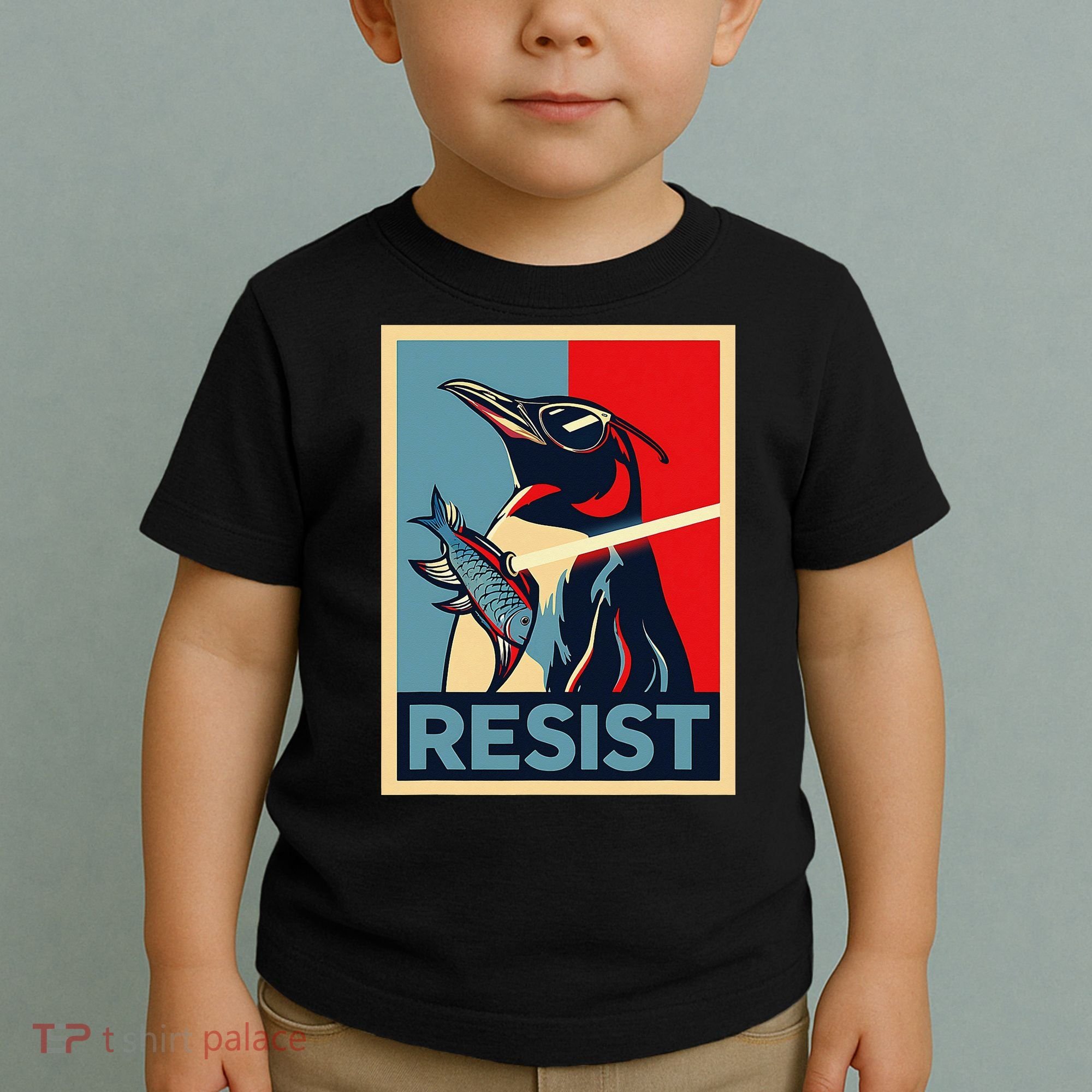 Resist Penguin Protest Bird With Sunglasses Sword Fish Art Toddler T-Shirt