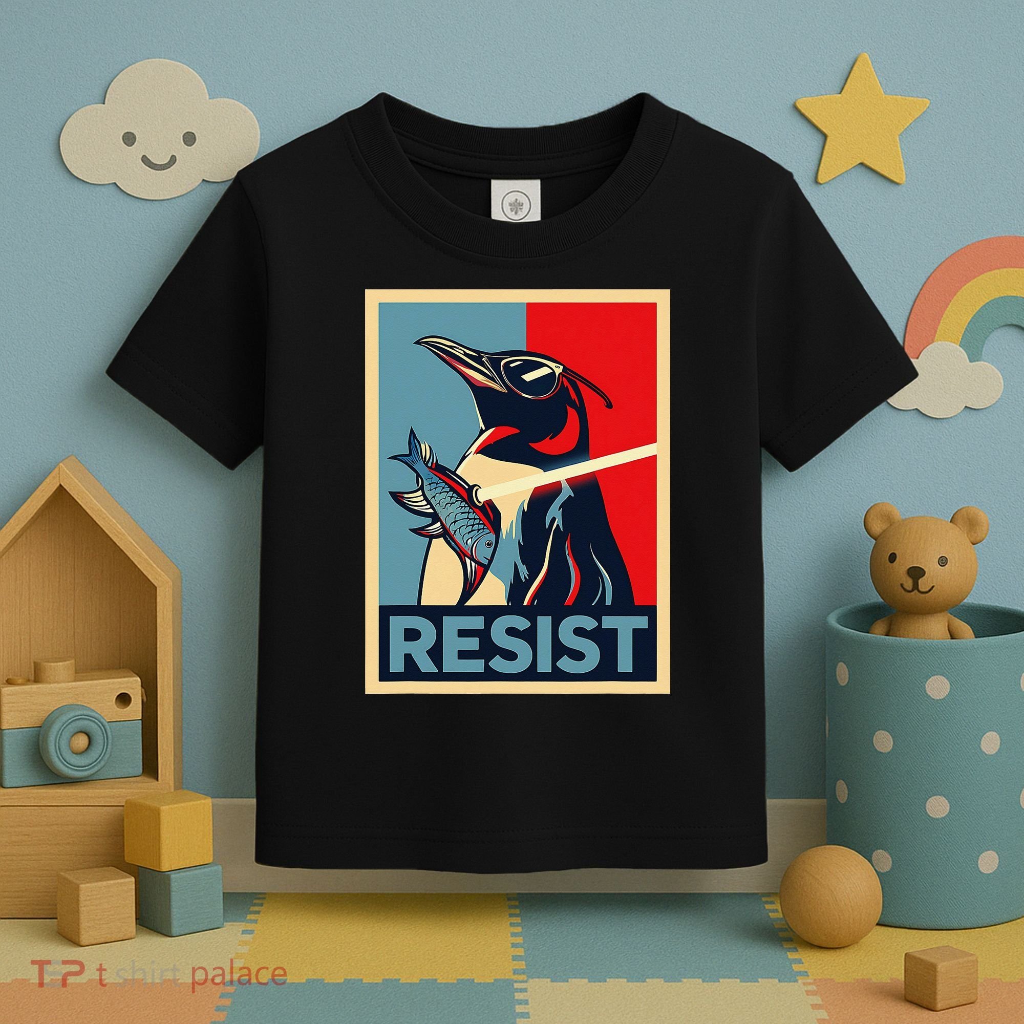 Resist Penguin Protest Bird With Sunglasses Sword Fish Art Toddler T-Shirt