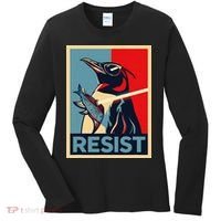 Resist Penguin Protest Bird With Sunglasses Sword Fish Art Women's Long Sleeve Shirt thumb 0