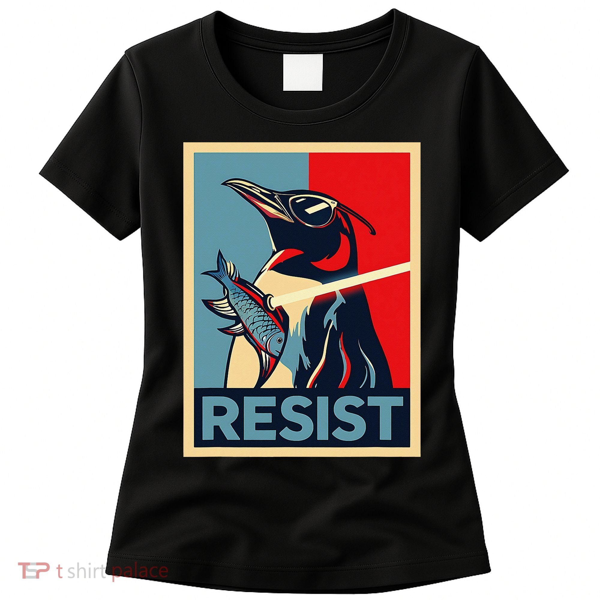 Resist Penguin Protest Bird With Sunglasses Sword Fish Art Women's T-Shirt