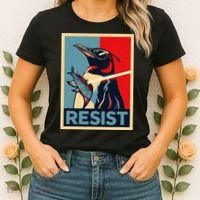 Resist Penguin Protest Bird With Sunglasses Sword Fish Art Women's T-Shirt thumb 2