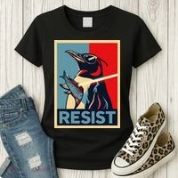 Resist Penguin Protest Bird With Sunglasses Sword Fish Art Women's T-Shirt thumb 3