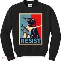 Resist Penguin Protest Bird With Sunglasses Sword Fish Art Kids Sweatshirt thumb 0