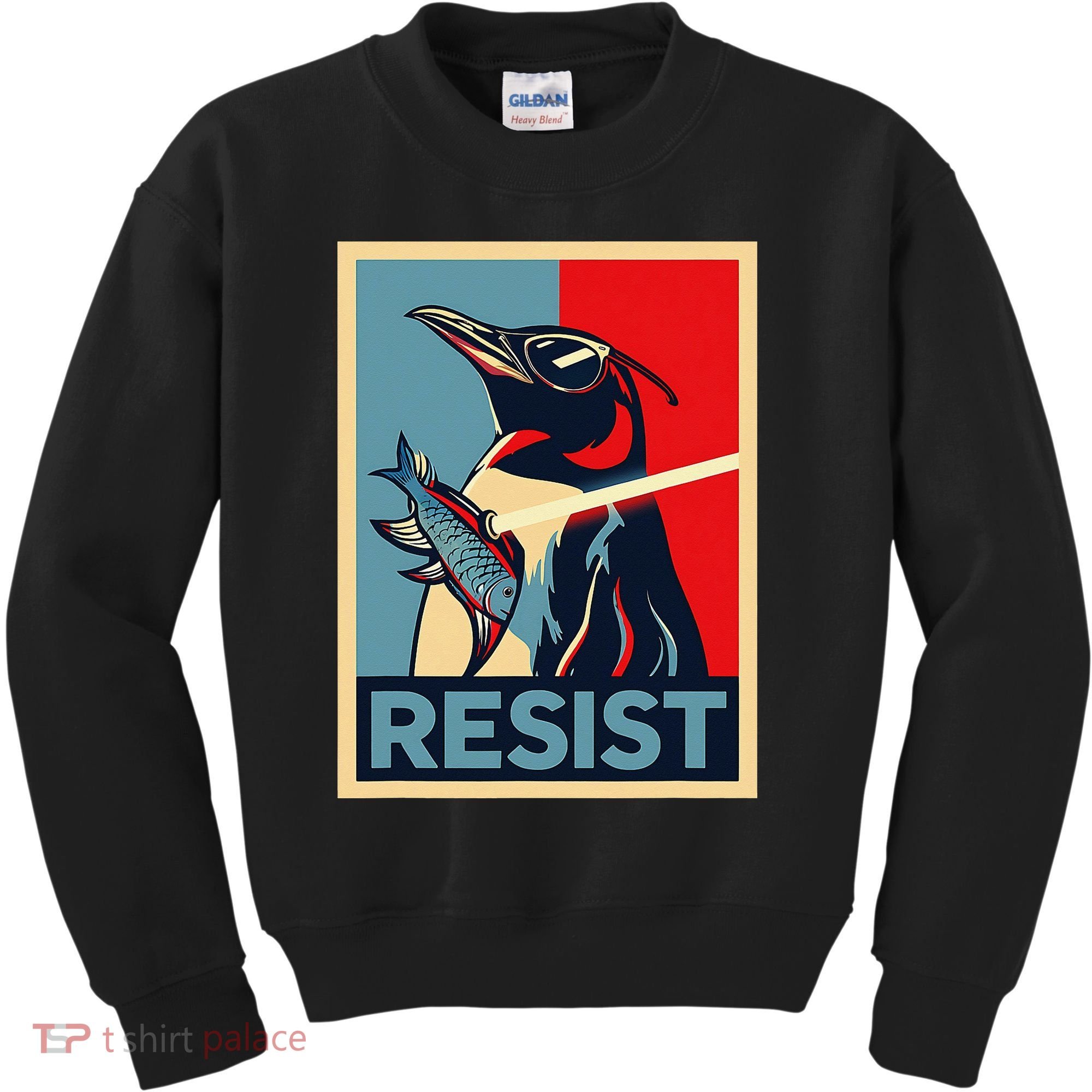 Resist Penguin Protest Bird With Sunglasses Sword Fish Art Kids Sweatshirt