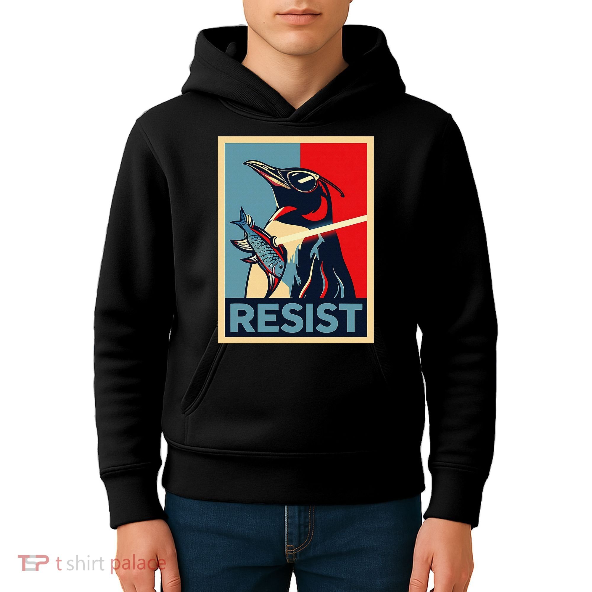 Resist Penguin Protest Bird With Sunglasses Sword Fish Art Kids Hoodie