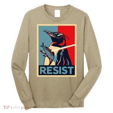 Resist Penguin Protest Bird With Sunglasses Sword Fish Art Long Sleeve Shirt