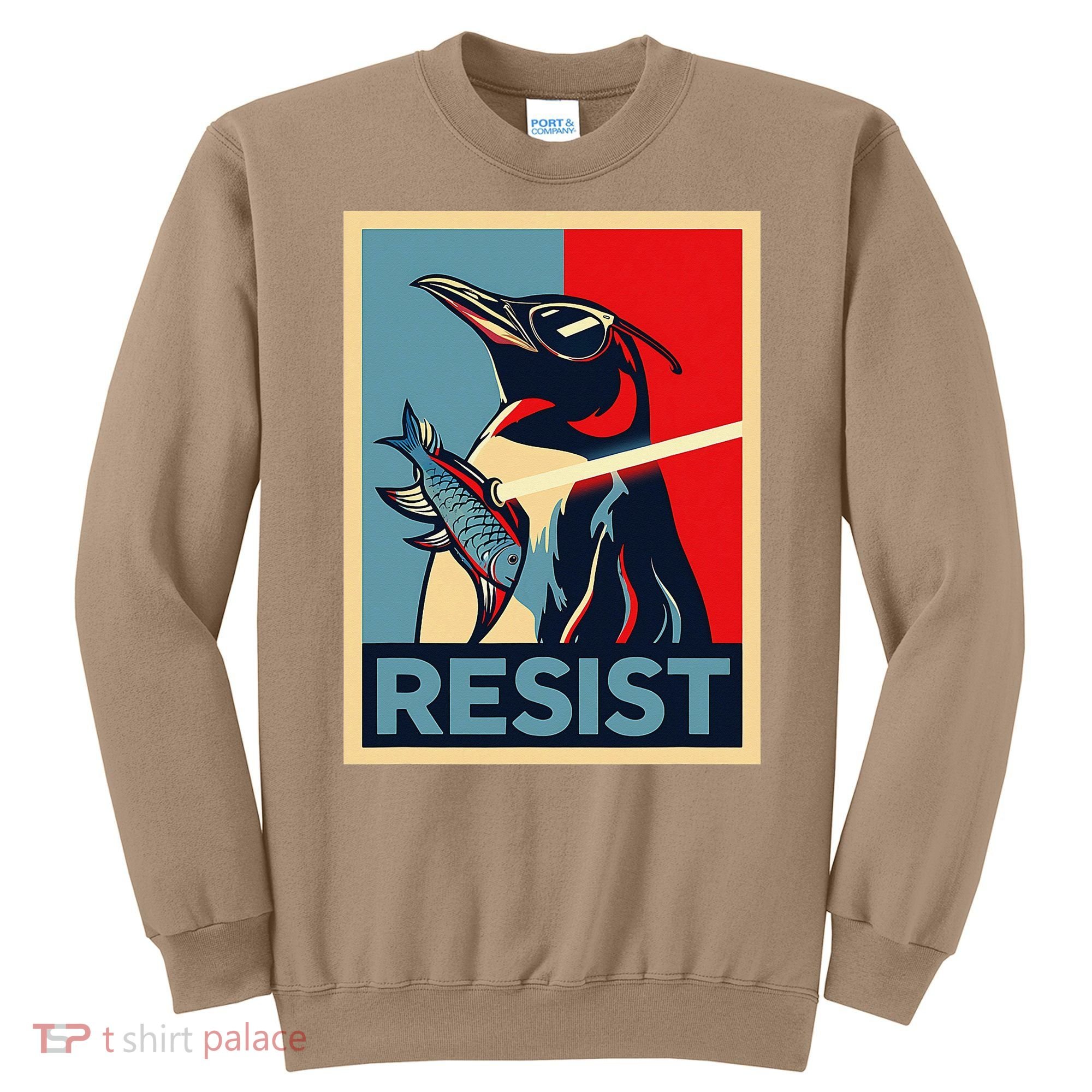 Resist Penguin Protest Bird With Sunglasses Sword Fish Art Sweatshirt