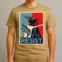 Resist Penguin Protest Bird With Sunglasses Sword Fish Art T-Shirt thumb 3