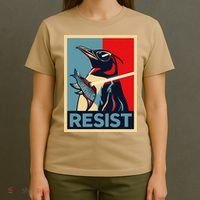 Resist Penguin Protest Bird With Sunglasses Sword Fish Art T-Shirt thumb 4
