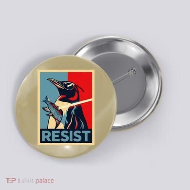 Resist Penguin Protest Bird With Sunglasses Sword Fish Art Button
