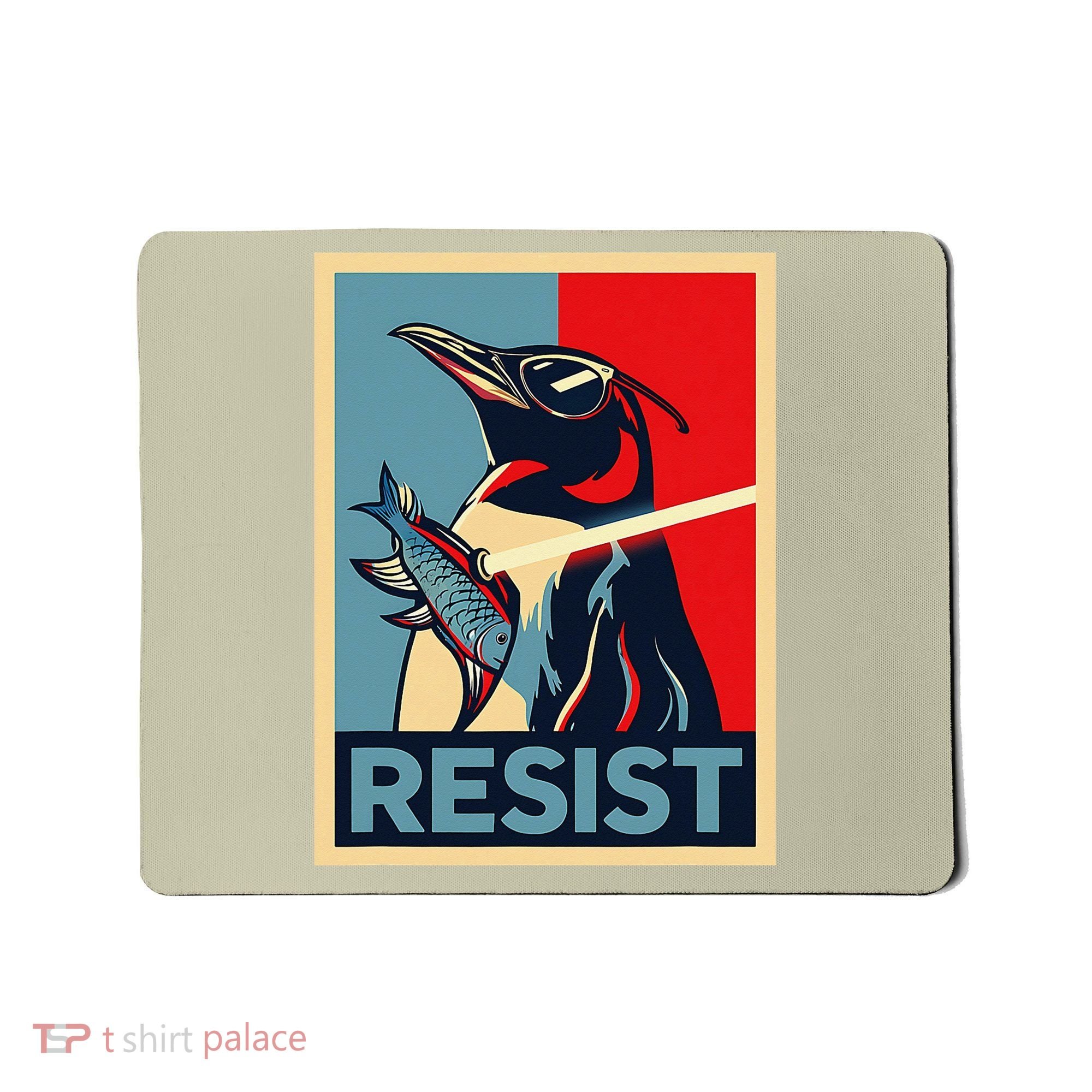 Resist Penguin Protest Bird With Sunglasses Sword Fish Art Mousepad