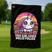 Roly Poly, Pill Bug Kawaii, This Girl Loves Rollie Pollies Golf Towel thumb 1
