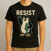 Resist Penguin Protest Against Tariffs T-Shirt thumb 3