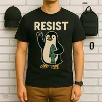Resist Penguin Protest Against Tariffs T-Shirt thumb 6