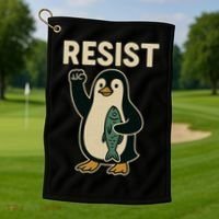 Resist Penguin Protest Against Tariffs Golf Towel thumb 1