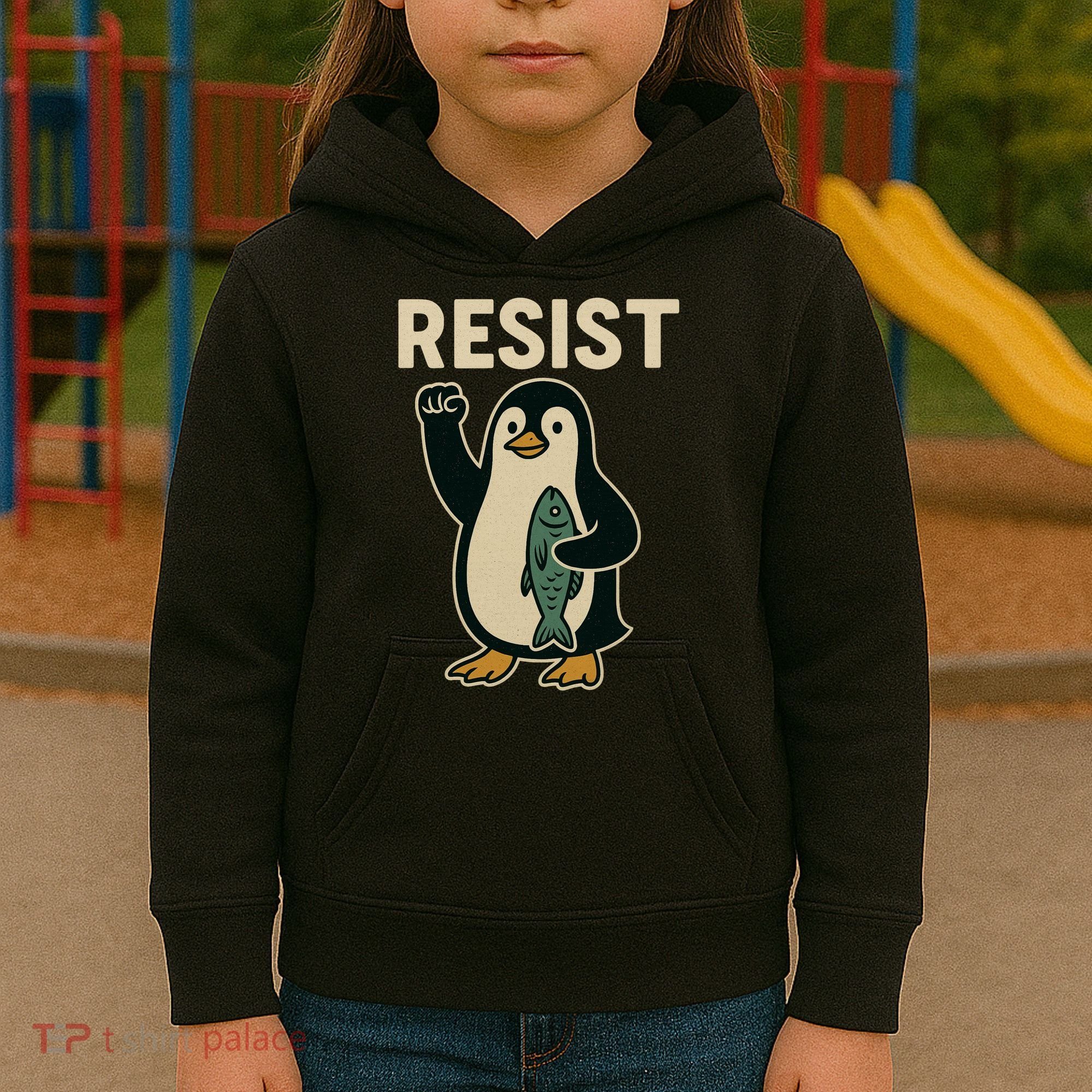 Resist Penguin Protest Against Tariffs Kids Hoodie