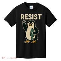 Resist Penguin Protest Against Tariffs Kids T-Shirt thumb 0