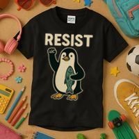 Resist Penguin Protest Against Tariffs Kids T-Shirt thumb 3