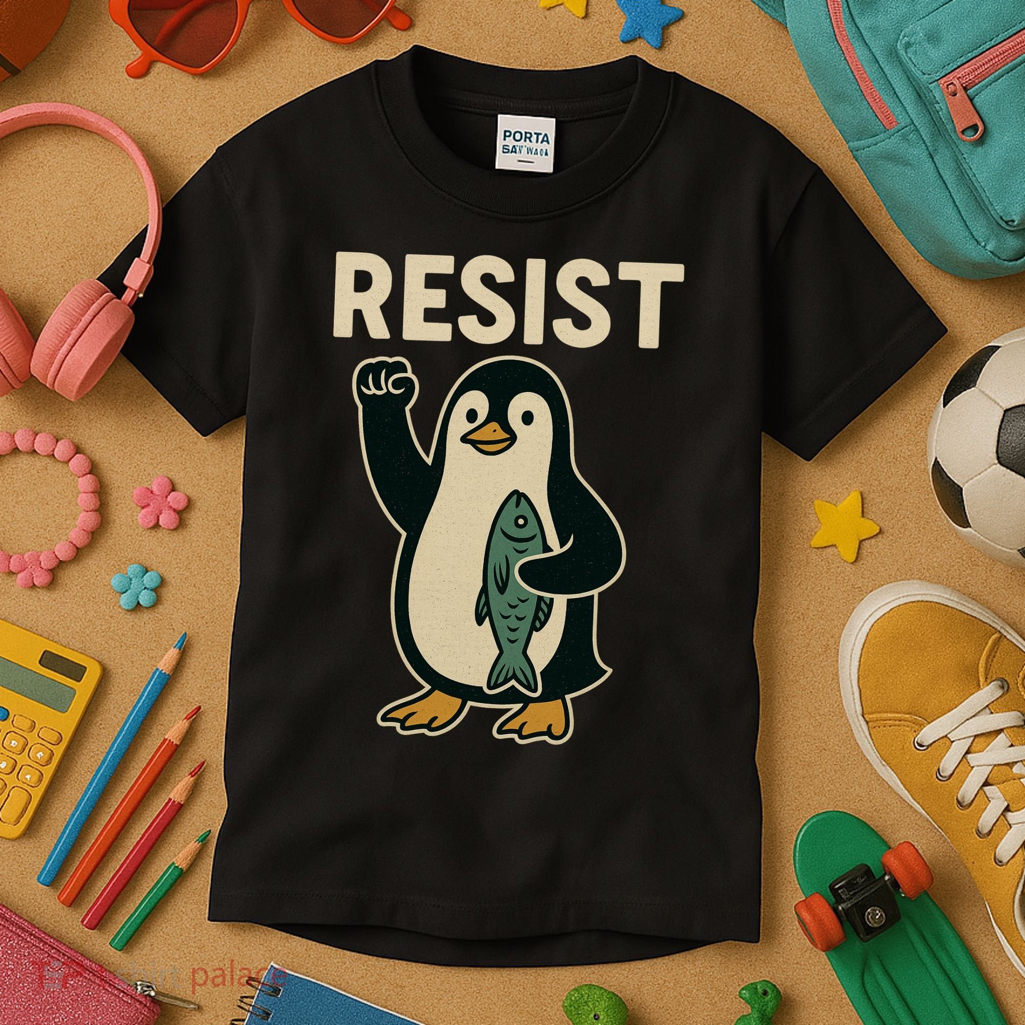Resist Penguin Protest Against Tariffs Kids T-Shirt