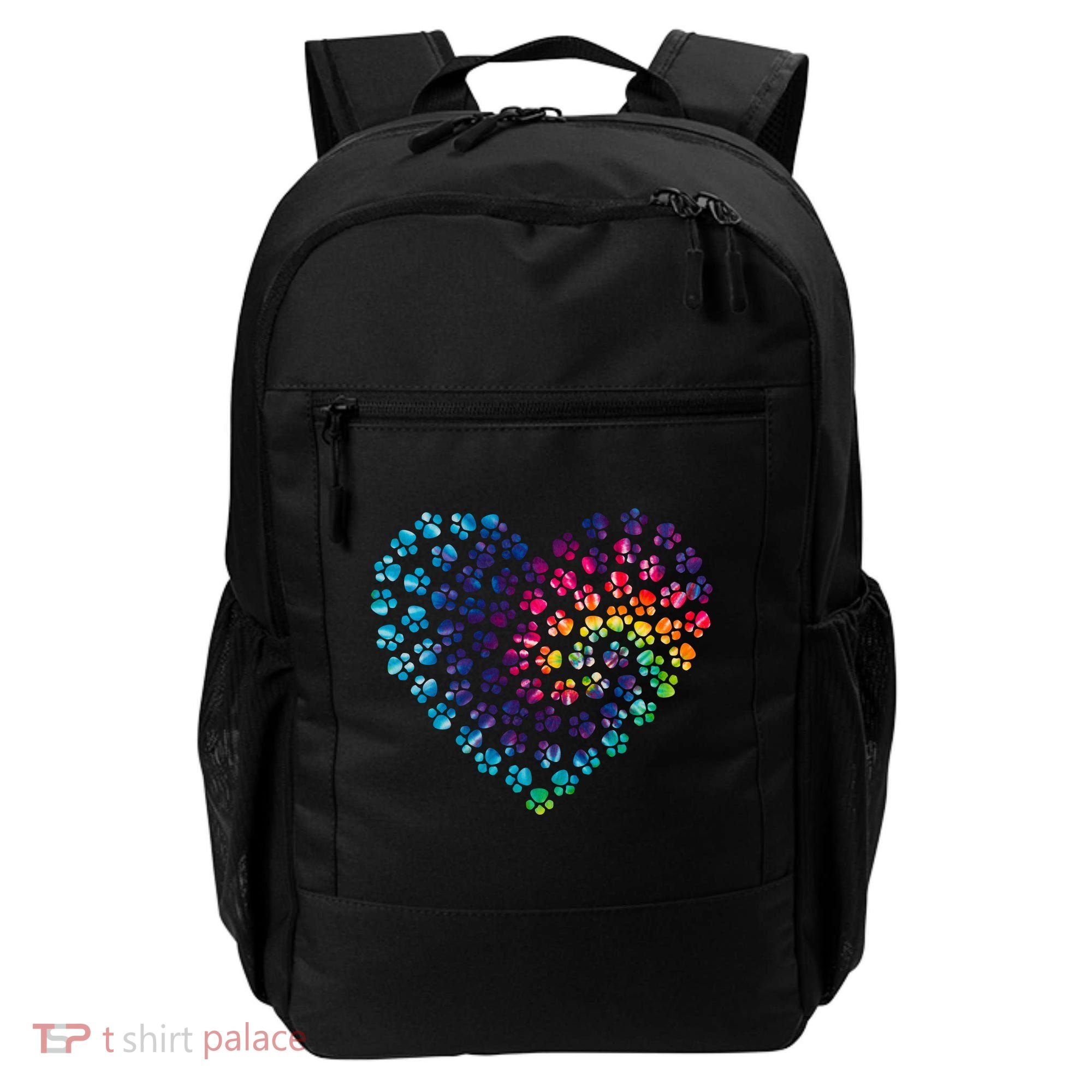 Rainbow Paw Print Heart Dog Lover Backpack